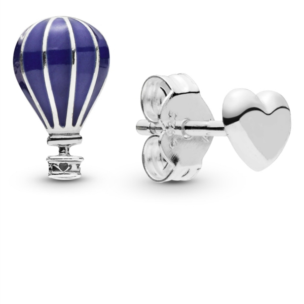 Pandora new Blue Hot Air Balloon \Heart Stud earrings